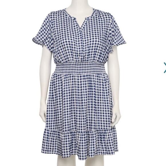 Croft & Barrow gingham smocked Waisted challis dress - Picture 1 of 8